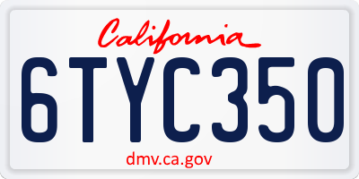 CA license plate 6TYC350