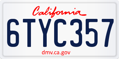 CA license plate 6TYC357