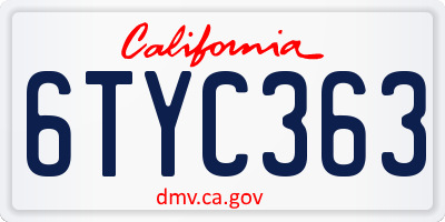 CA license plate 6TYC363