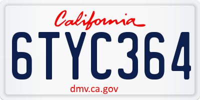 CA license plate 6TYC364
