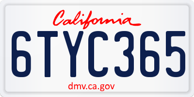 CA license plate 6TYC365