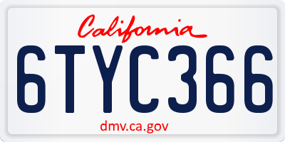 CA license plate 6TYC366