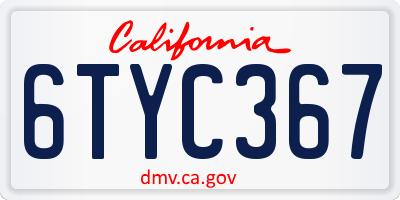 CA license plate 6TYC367