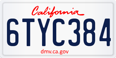CA license plate 6TYC384