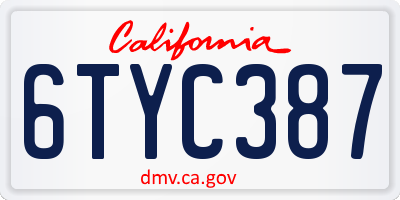 CA license plate 6TYC387