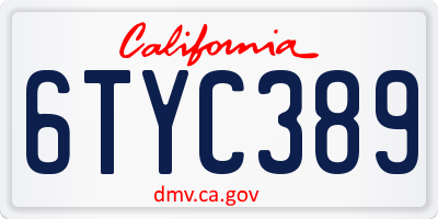 CA license plate 6TYC389