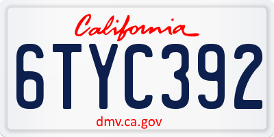 CA license plate 6TYC392