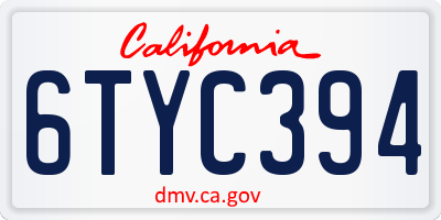 CA license plate 6TYC394
