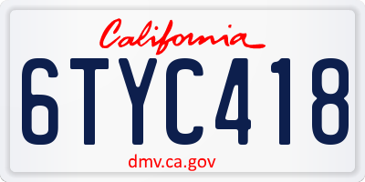 CA license plate 6TYC418