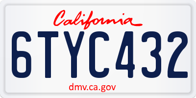 CA license plate 6TYC432