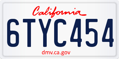 CA license plate 6TYC454