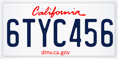 CA license plate 6TYC456