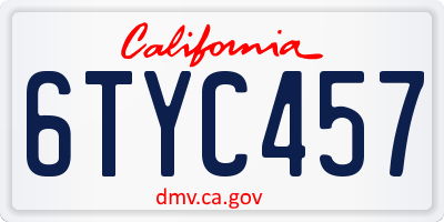 CA license plate 6TYC457