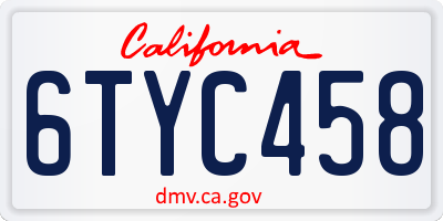 CA license plate 6TYC458