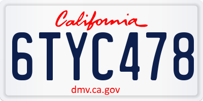 CA license plate 6TYC478