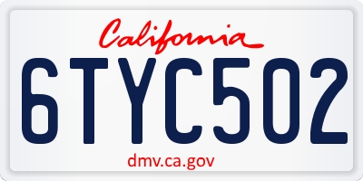 CA license plate 6TYC502