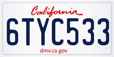 CA license plate 6TYC533