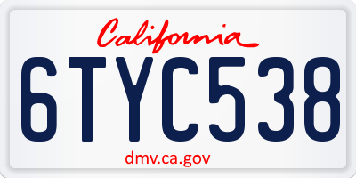CA license plate 6TYC538
