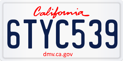 CA license plate 6TYC539