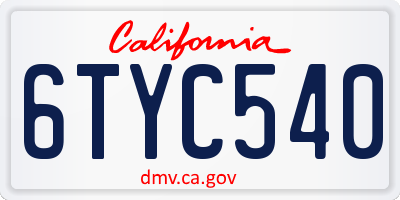 CA license plate 6TYC540