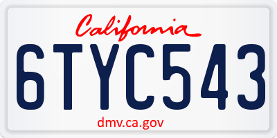 CA license plate 6TYC543