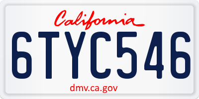 CA license plate 6TYC546