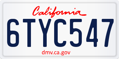 CA license plate 6TYC547