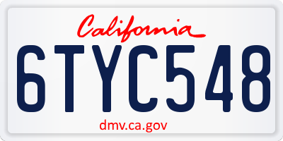 CA license plate 6TYC548