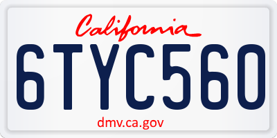 CA license plate 6TYC560