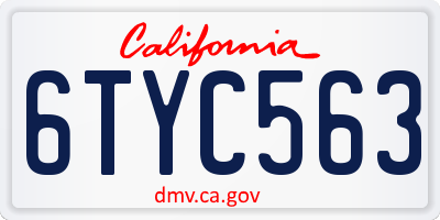 CA license plate 6TYC563