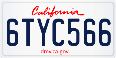 CA license plate 6TYC566