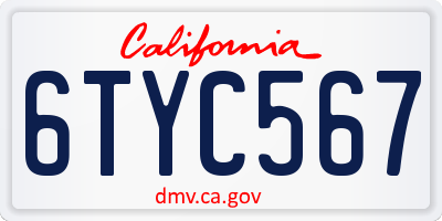 CA license plate 6TYC567