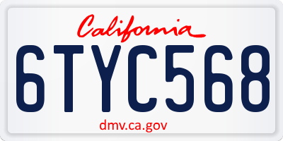 CA license plate 6TYC568