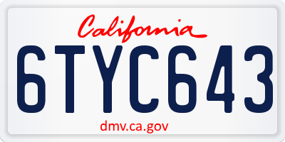 CA license plate 6TYC643