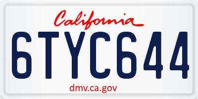 CA license plate 6TYC644