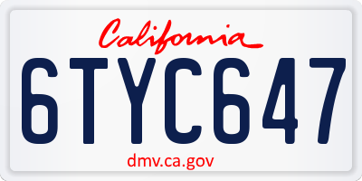 CA license plate 6TYC647