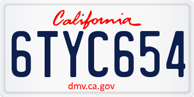 CA license plate 6TYC654