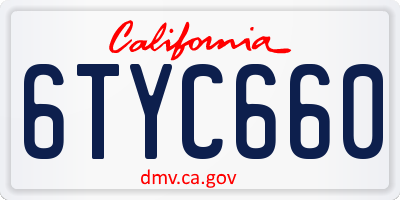 CA license plate 6TYC660