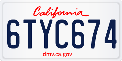CA license plate 6TYC674
