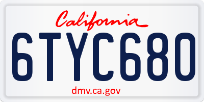 CA license plate 6TYC680