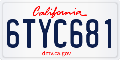 CA license plate 6TYC681