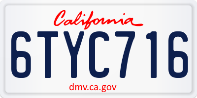 CA license plate 6TYC716