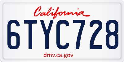 CA license plate 6TYC728
