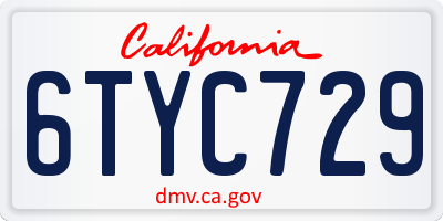 CA license plate 6TYC729