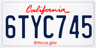 CA license plate 6TYC745