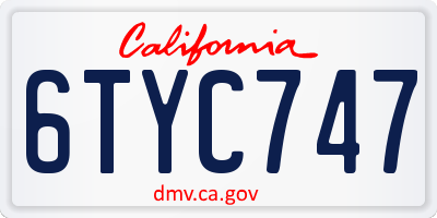 CA license plate 6TYC747
