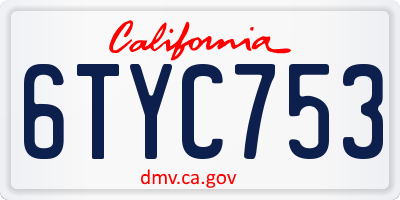 CA license plate 6TYC753