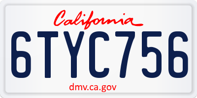 CA license plate 6TYC756