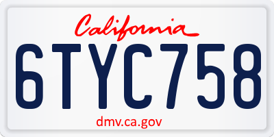 CA license plate 6TYC758