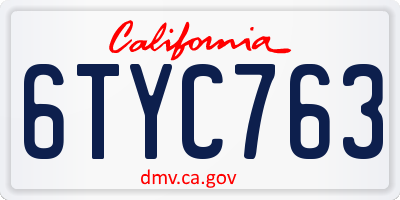 CA license plate 6TYC763